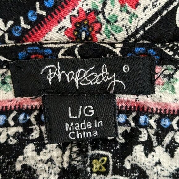 RHAPSODY Black/Red India Elephant Fabric; Open Fringed Tunic; Size L - Picture 3 of 5